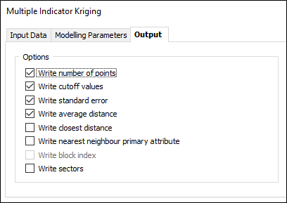 The Output tab of the Multiple Indicator Kriging form