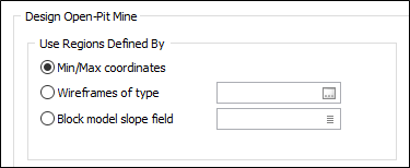 The Regions options on the Open-Pit Mine Setup form