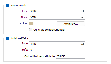 The Output tab of the Vein Network form