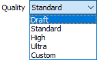 The Quality menu on the Output tab of the Geology Model form