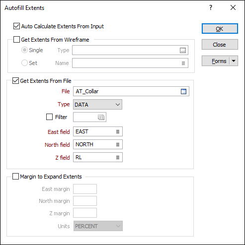 The Autofill Extents form