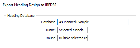 The Heading Database options on the Export Heading Design to IREDES form