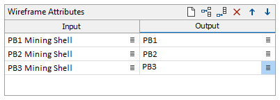 The Wireframe Attributes grid on the Output tab of the Create Mining Blocks form