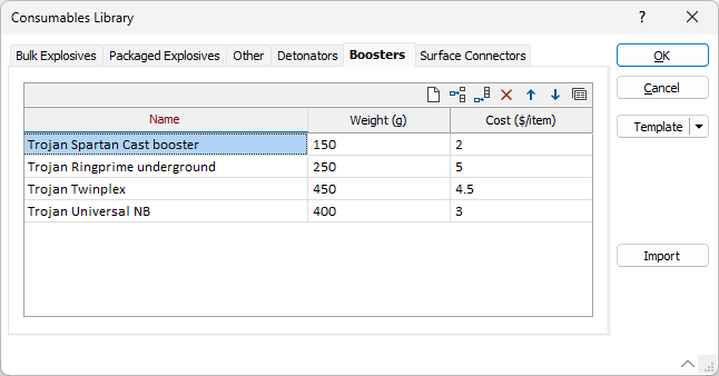 The Booster tab of the Consumables Library form
