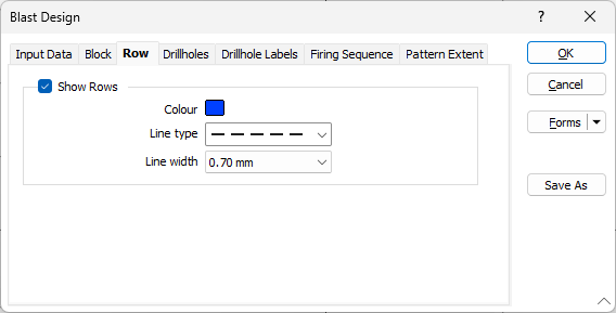 The Row tab of the Blast Design dialog