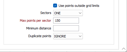 The Use points outside grid limits options on the Gridding form