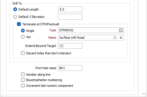 The Drill To options on the Hole Options tab