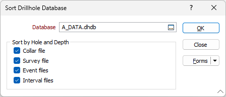 The Sort Drillhole Database form