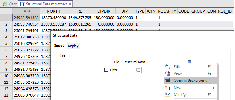 The Structural Data file opened in the background