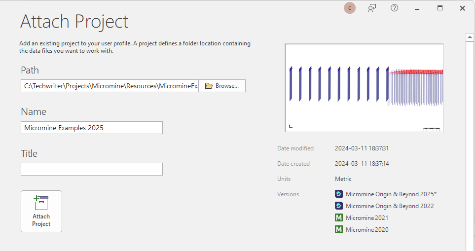 The Attach Project Menu