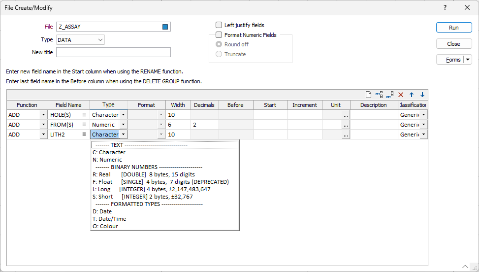 The File Create/Modify dialog