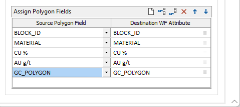 The Assign Polygon Fields grid on the Wireframe Output tab