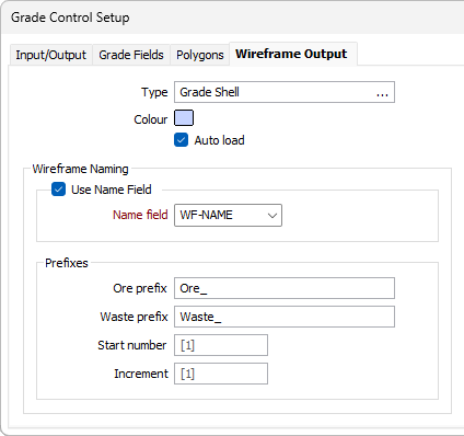 The Wireframe Naming options on the Wireframe Output tab