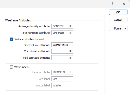 The Wireframe Attributes options on the Wireframe Output tab