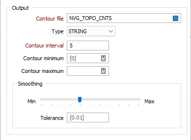 The Output options on the DTM Contour form