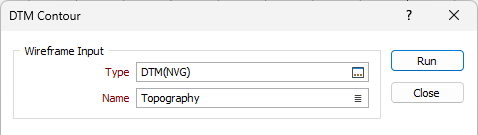 The Wireframe Input options of the DTM Contour form