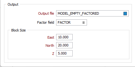 The Output options on the Regularise Block Model form