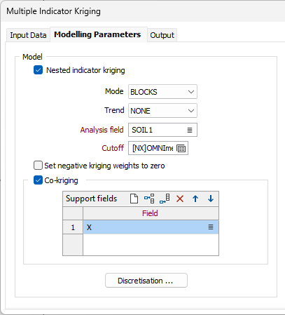 The Modelling Parameters tab of the Multiple Indicator Kriging form