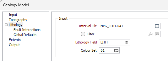 The Lithology Input options on the Geology Model form