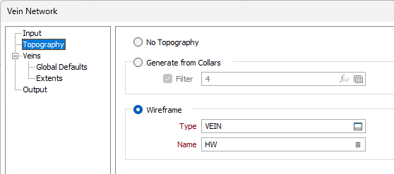 The Wireframe options on the Topography tab