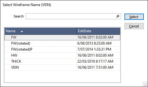 The Select Wireframe Name form