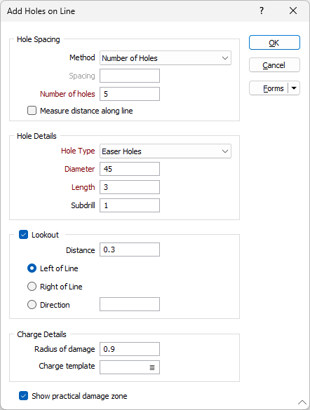 The Add Holes on Line form
