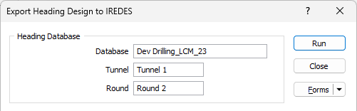 The Heading Database options on the Export Heading Design to IREDES form