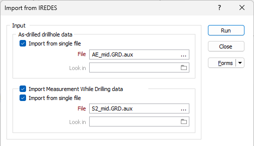 The Input seetings for the Import from IREDES feature