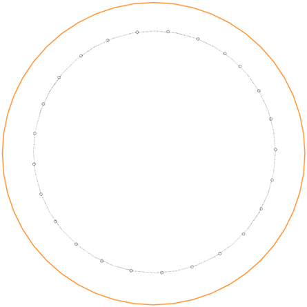 An illustration of drillholes added around a circumference