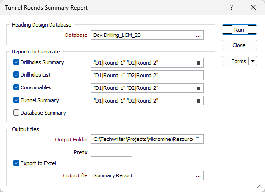 The Tunnel Rounds Summary Report form