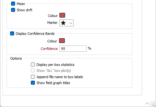 The Display tab of the Box and Whisker Plot form
