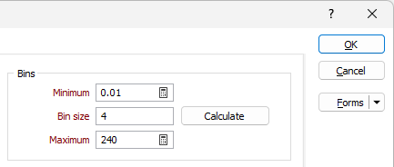 The Bins options of the Top Cut form