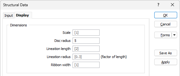 The Display tab on the Structural Data form