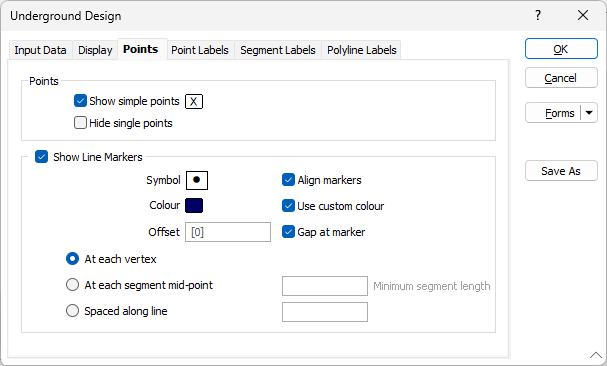The Points tab of the String form