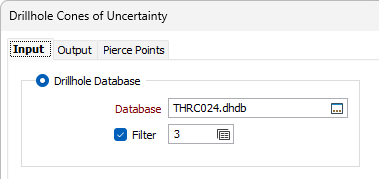 Drillhole Database section of the Drillhole Cones of Uncertainty dialog