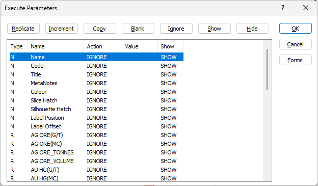 The Execute Parameters form