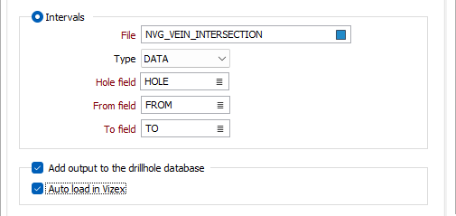 The Intervals options on the Output tab of the Wireframe Pierce Points form
