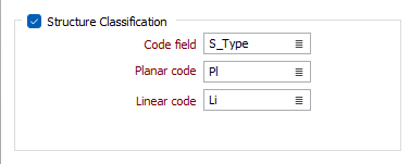 The Structure Classification options on the Drillhole to Structural Data form