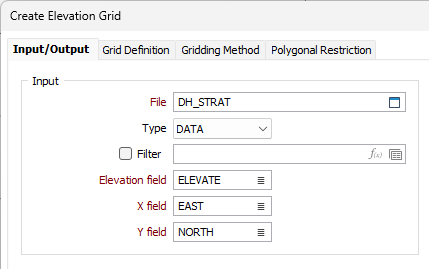 The Input options on the Input/Output tab 