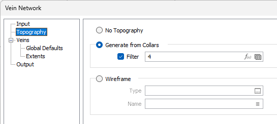 The Generate from Collars Topography options