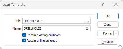 The Load Template form