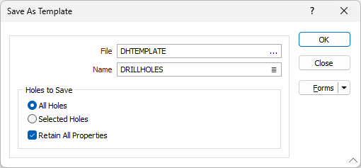 The Save As Template form