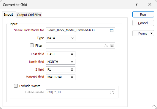 The Input options on the Convert to Grid form