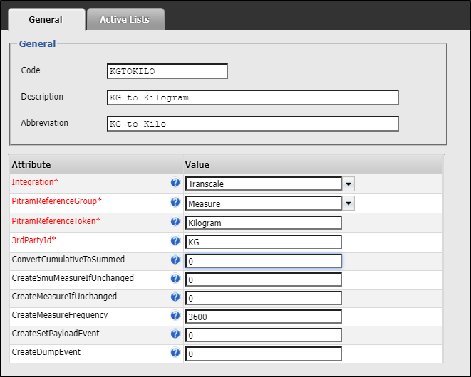 The KG to Kilogram Integration Mapping parameters