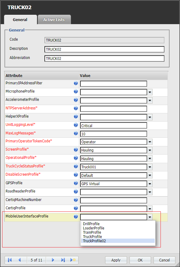 The Mobile User Interface Profile option on the Mobile Unit Configuration form