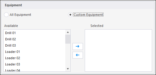The Equipment options in the Print options dialog