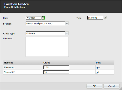 The Add Location Grades dialog