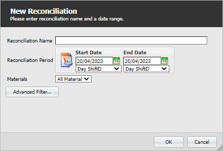 The New Reconciliation dialog