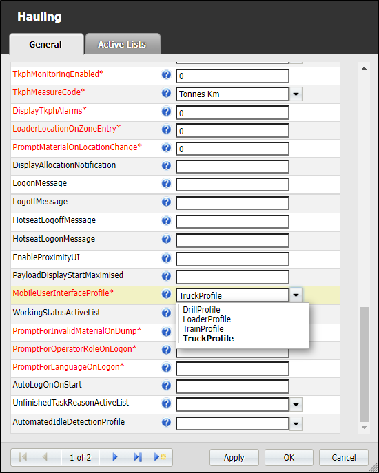 The MobileUserInterfaceProfile option in the Operational Profile token