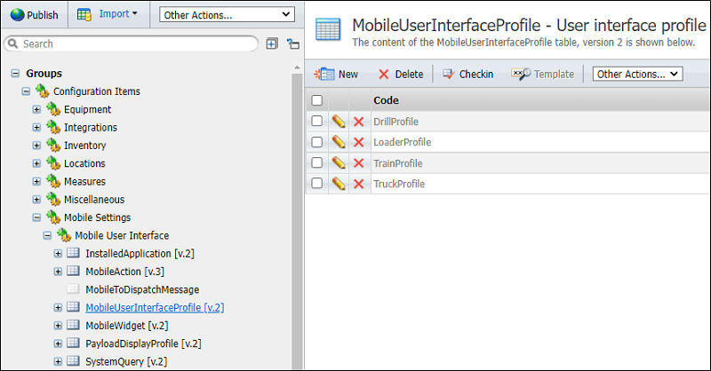 The Mobile User Interface Profile templates in Reference Edit